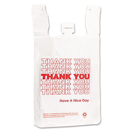 Plastic Thank-You T-Sack, 2 mil, 4  x 15 , White, 2,000/Carton