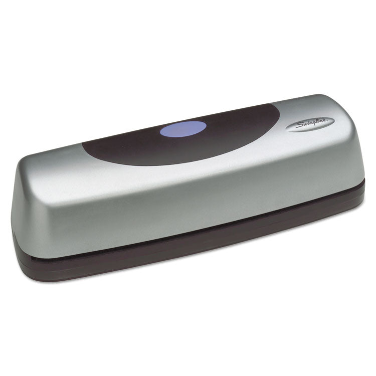 15-Sheet Electric/Battery Portable Desktop Punch, Three-Holes, 9/32" Holes, Silver/Black