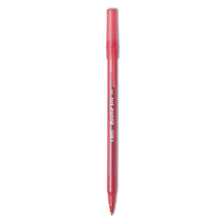 Round Stic Xtra Life Ballpoint Pen, Stick, Medium 1 mm, Red Ink, Translucent Red Barrel, Dozen