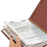 Recycled Pressboard Classification Folders, 2" Expansion, 2 Dividers, 6 Fasteners, Legal Size, Red Exterior, 10/Box