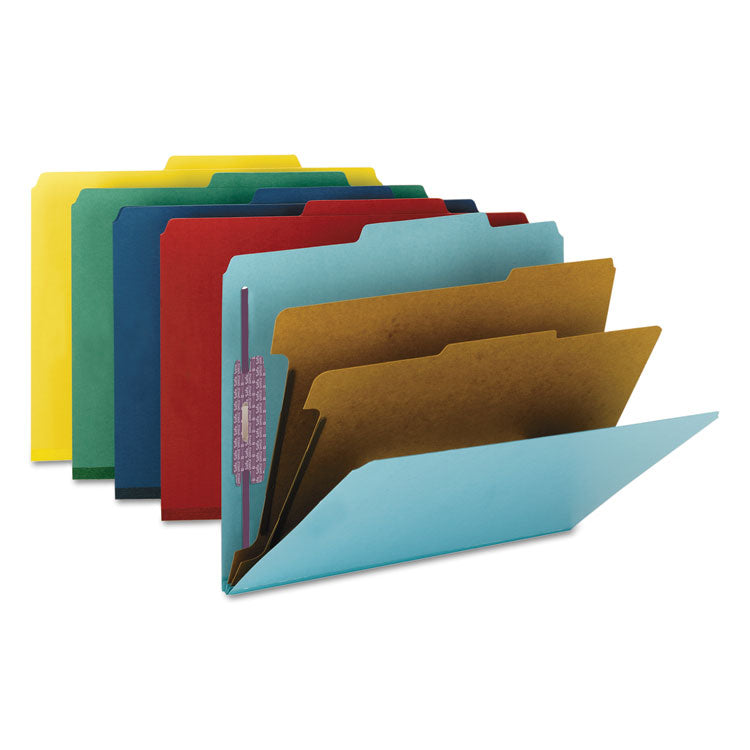 Six-Section Pressboard Top Tab Classification Folders, Six SafeSHIELD Fasteners, 2 Dividers, Letter Size, Assorted, 10/Box