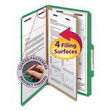 Four-Section Pressboard Top Tab Classification Folders, Four SafeSHIELD Fasteners, 1 Divider, Legal Size, Green, 10/Box