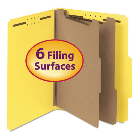 Recycled Pressboard Classification Folders, 2" Expansion, 2 Dividers, 6 Fasteners, Letter Size, Yellow Exterior, 10/Box