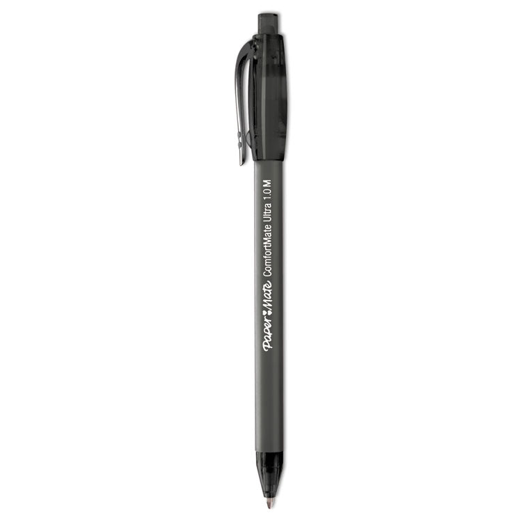 ComfortMate Ultra Ballpoint Pen, Retractable, Fine 0.8 mm, Black Ink, Black Barrel, Dozen