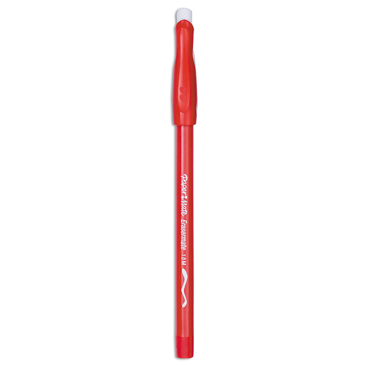 Eraser Mate Ballpoint Pen, Stick, Medium 1 mm, Red Ink, Red Barrel, Dozen