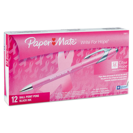 Write for Hope Edition FlexGrip Elite Ballpoint Pen, Retractable, Medium 1 mm, Black Ink, Pink Barrel, Dozen