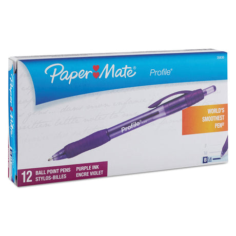 Profile Ballpoint Pen, Retractable, Bold 1.4 mm, Purple Ink, Translucent Purple Barrel, Dozen