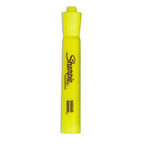 Tank Style Highlighters, Fluorescent Yellow Ink, Chisel Tip, Yellow Barrel, 4/Set