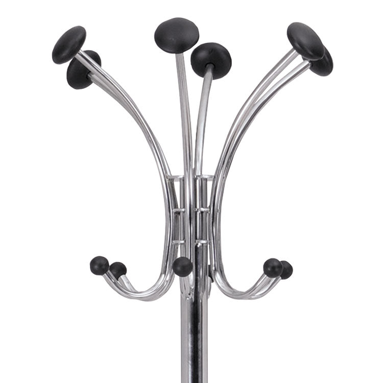 Chromy Coat Stand, 12 Knobs, 16w x 16d x 70.5h, Chrome/Black