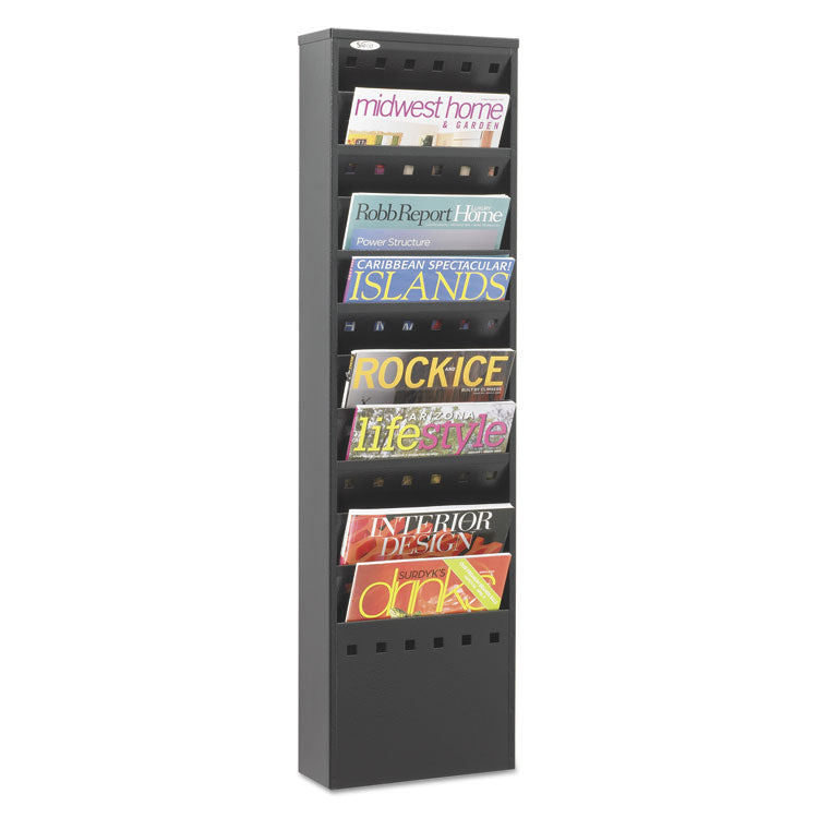 Steel Magazine Rack, 11 Compartments, 10w x 4d x 36.25h, Black