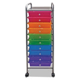 Portable Drawer Organizer, Metal, 1 Shelf, 10 Drawers, 13" x 15.38" x 37.75", Matte Gray/Assorted