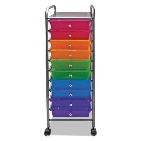 Portable Drawer Organizer, Metal, 1 Shelf, 10 Drawers, 13" x 15.38" x 37.75", Matte Gray/Assorted