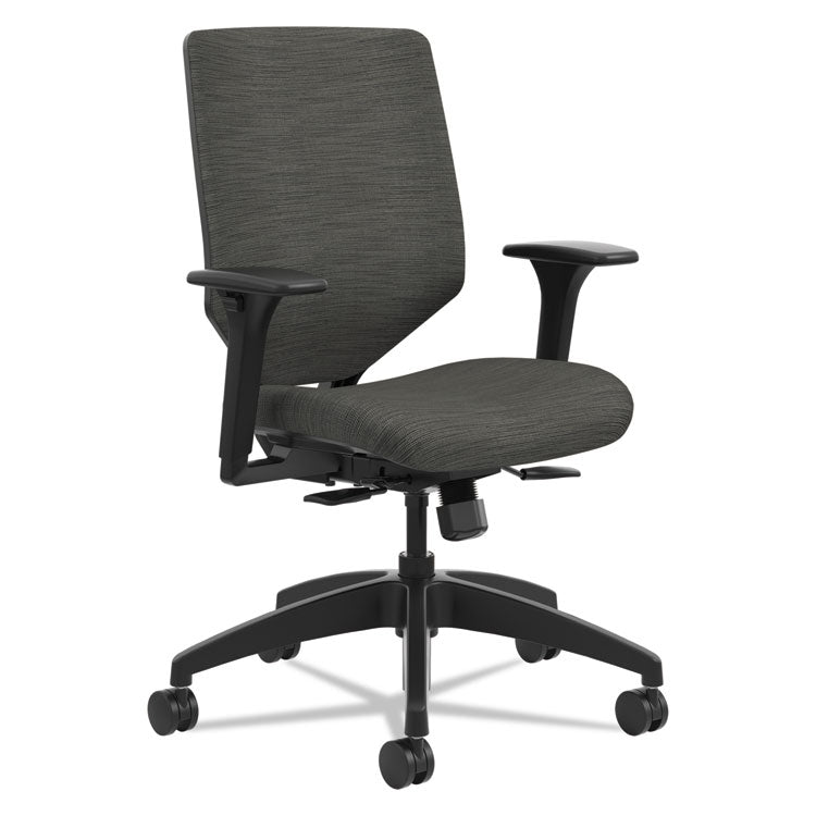 Solve Series Upholstered Back Task Chair, Supports Up to 300 lb, 17  to 22  Seat Height, Ink Seat/Back, Black Base