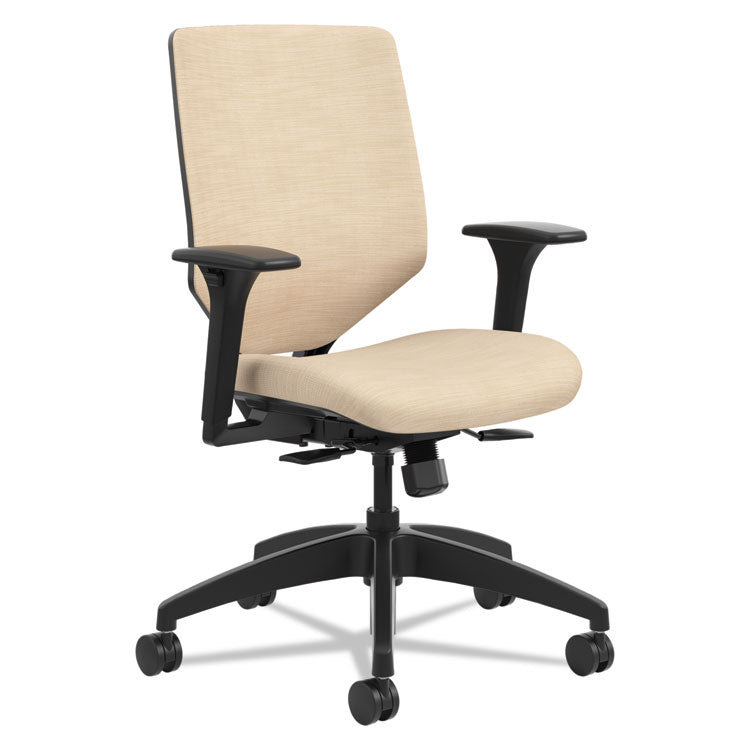 Solve Series Upholstered Back Task Chair, Supports Up to 300 lb, 17  to 22  Seat Height, Putty Seat/Back, Black Base