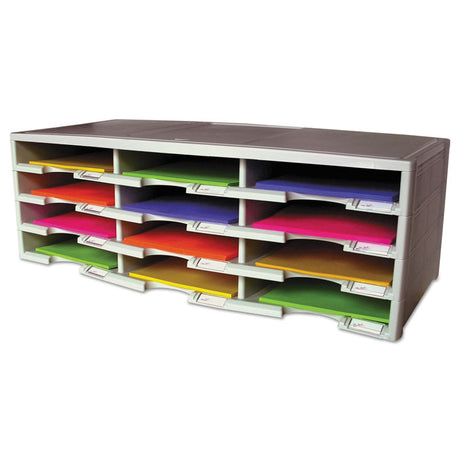 Storex Literature Organizer, 12 Compartments, 10.63 x 13.3 x 31.4, Gray