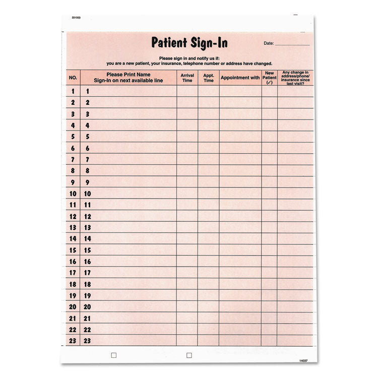 Patient Sign-In Label Forms, Two-Part Carbon, 8.5 x 11.63, Salmon Sheets, 125 Forms Total