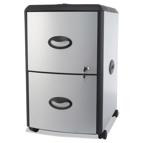 Mobile Filing Cabinet with Metal Siding and Top-Drawer Organizer Tray, 2 Letter File Drawers, Silver/Black, 19" x 15" x 23"