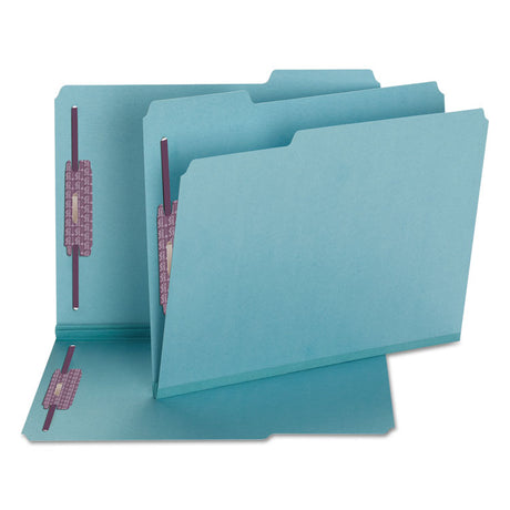 Colored Pressboard Fastener Folders with SafeSHIELD Coated Fasteners, 2" Expansion, 2 Fasteners, Letter Size, Blue, 25/Box