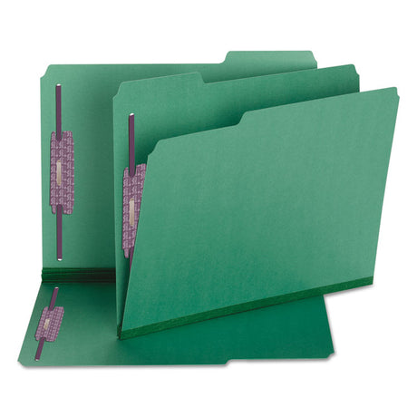 Colored Pressboard Fastener Folders with SafeSHIELD Coated Fasteners, 2" Expansion, 2 Fasteners, Letter Size, Green, 25/Box