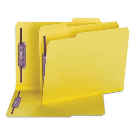 Colored Pressboard Fastener Folders with SafeSHIELD Coated Fasteners, 2" Expansion, 2 Fasteners, Letter Size, Yellow, 25/Box