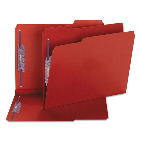 Colored Pressboard Fastener Folders with SafeSHIELD Fasteners, 2" Expansion, 2 Fasteners, Letter Size, Bright Red, 25/Box