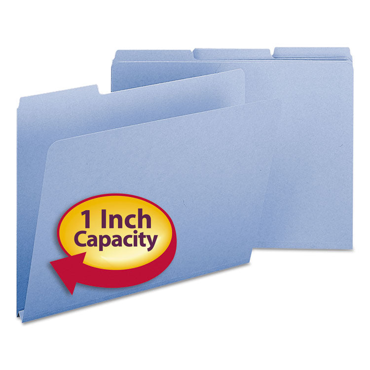 Expanding Recycled Heavy Pressboard Folders, 1/3-Cut Tabs: Assorted, Letter Size, 1" Expansion, Blue, 25/Box