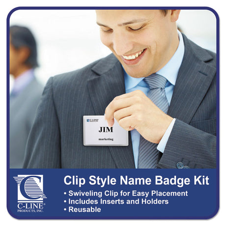 Name Badge Kits, Top Load, 4 x 3, Clear, Clip Style, 96/Box