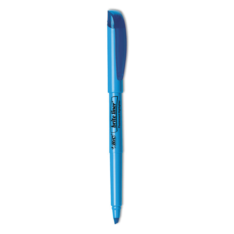 Brite Liner Highlighter, Fluorescent Blue Ink, Chisel Tip, Blue/Black Barrel, Dozen