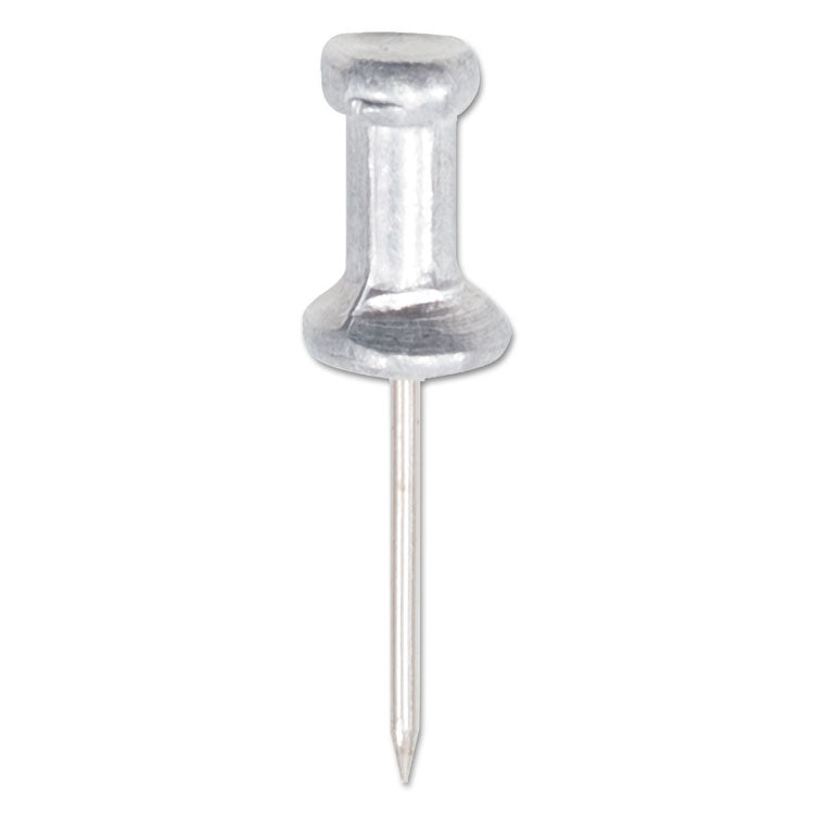 Aluminum Head Push Pins, Aluminum, Silver, 0.63", 100/Box