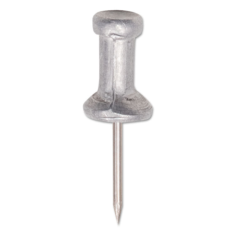 Aluminum Head Push Pins, Aluminum, Silver, 0.5", 100/Box