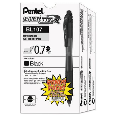 EnerGel-X Gel Pen, Retractable, Medium 0.7 mm, Black Ink, Smoke/Black Barrel, 24/Pack