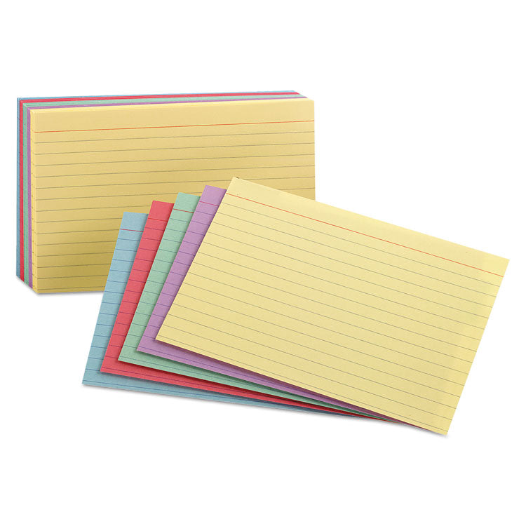 Ruled Index Cards, 3 x 5, Blue/Violet/Canary/Green/Cherry, 100/Pack