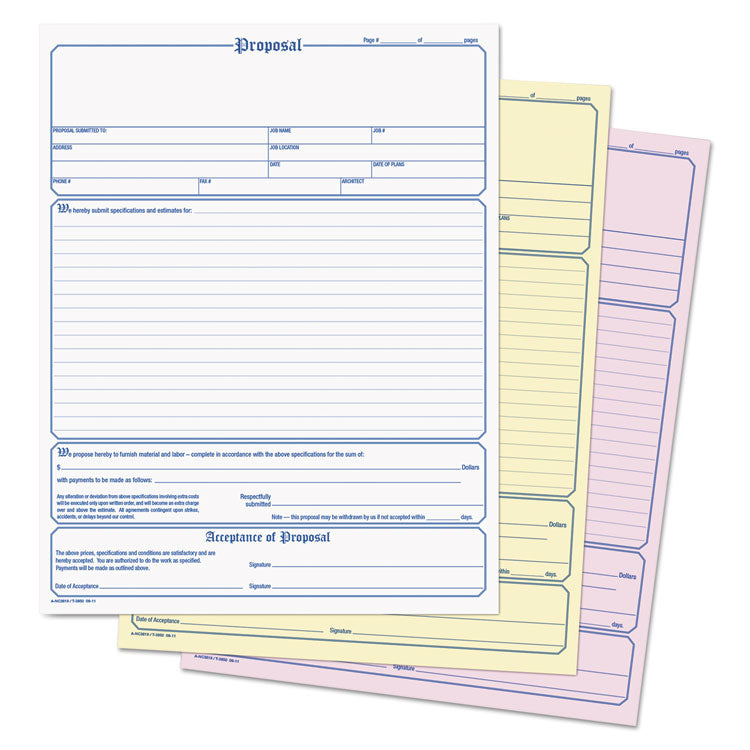 Contractor Proposal Form, Three-Part Carbonless, 8.5 x 11.44, 50 Forms Total