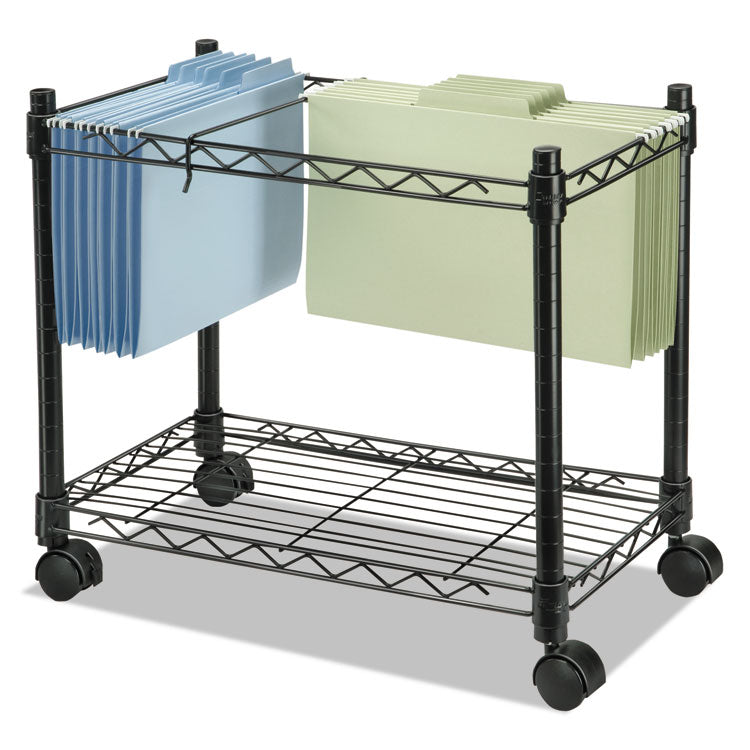 High-Capacity Rolling File Cart, Metal, 1 Shelf, 2 Bins, 24" x 14" x 20.5", Black