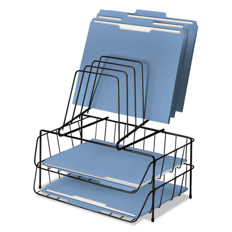 Wire Double Tray with Step File Sorter, 8 Sections, Letter Size Files, 13.88" x 10.13" x 14", Black