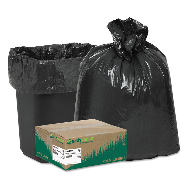 Linear Low Density Recycled Can Liners, 10 gal, 0.85 mil, 24  x 23 , Black, 25 Bags/Roll, 20 Rolls/Carton