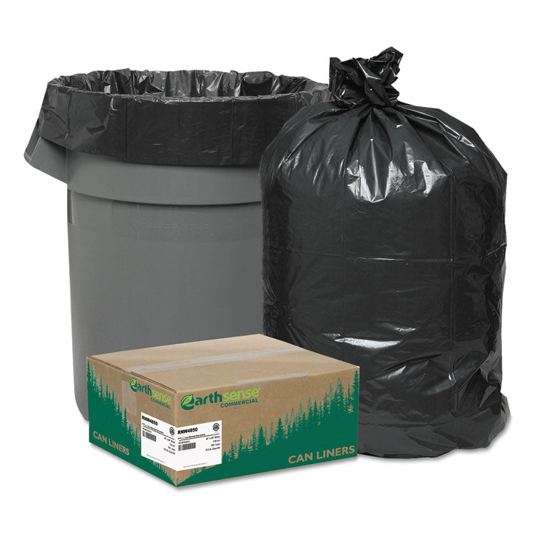 Linear Low Density Recycled Can Liners, 45 gal, 1.25 mil, 40  x 46 , Black, 10 Bags/Roll, 10 Rolls/Carton