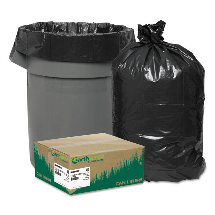 Linear Low Density Recycled Can Liners, 45 gal, 1.65 mil, 40  x 46 , Black, 10 Bags/Roll, 10 Rolls/Carton