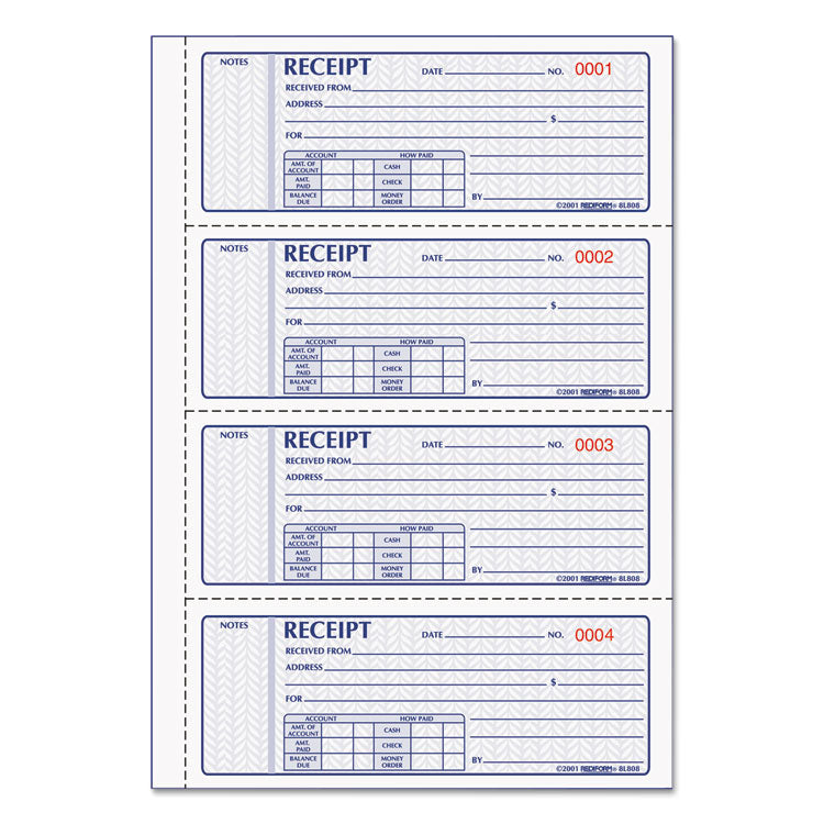 Money Receipt Book, Softcover, Three-Part Carbonless, 7 x 2.75, 4 Forms/Sheet, 100 Forms Total Money Receipt Book, Softcover, Three-Part Carbonless, 7 x 2.75, 4 Forms/Sheet, 100 Forms Total