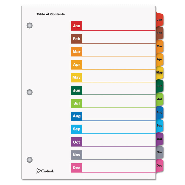 OneStep Printable Table of Contents and Dividers, 12-Tab, Jan. to Dec., 11 x 8.5, White, Assorted Tabs, 1 Set