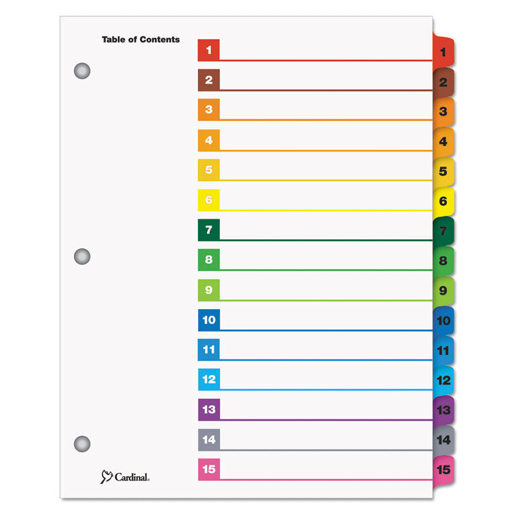 OneStep Printable Table of Contents and Dividers, 15-Tab, 1 to 15, 11 x 8.5, White, Assorted Tabs, 1 Set