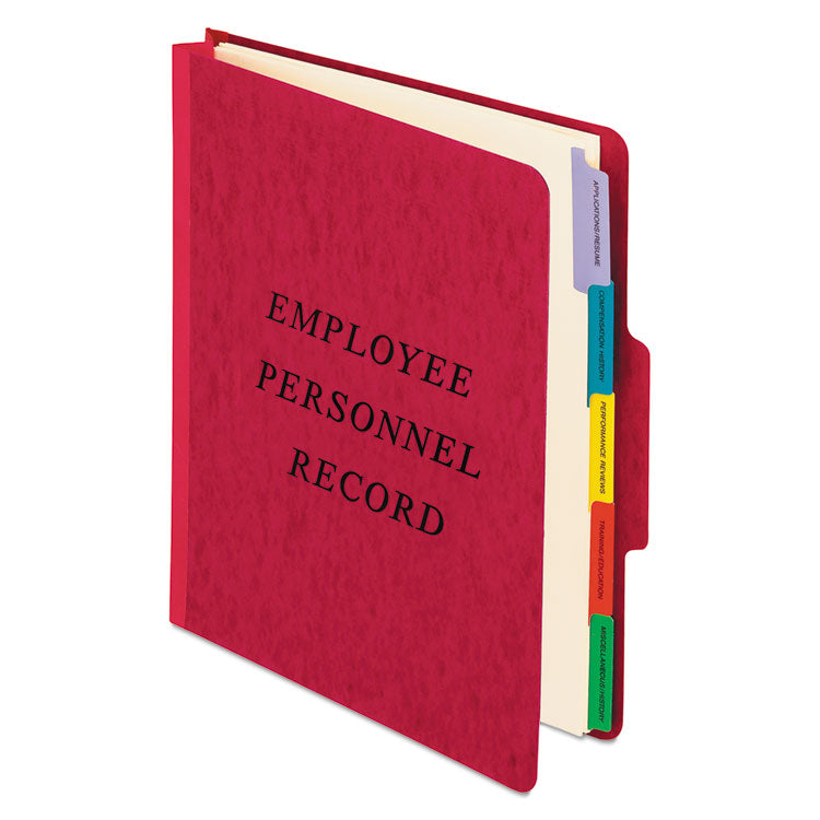 Vertical-Style Personnel Folders, 2" Expansion, 5 Dividers, 2 Fasteners, Letter Size, Red Exterior