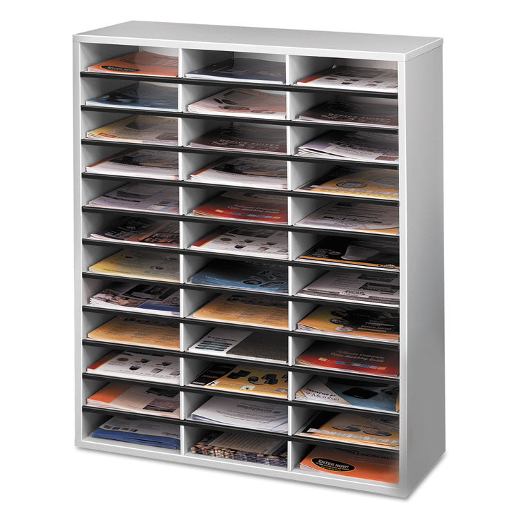 Literature Organizer, 36 Letter Compartments, 29 x 11.88 x 34.69, Dove Gray