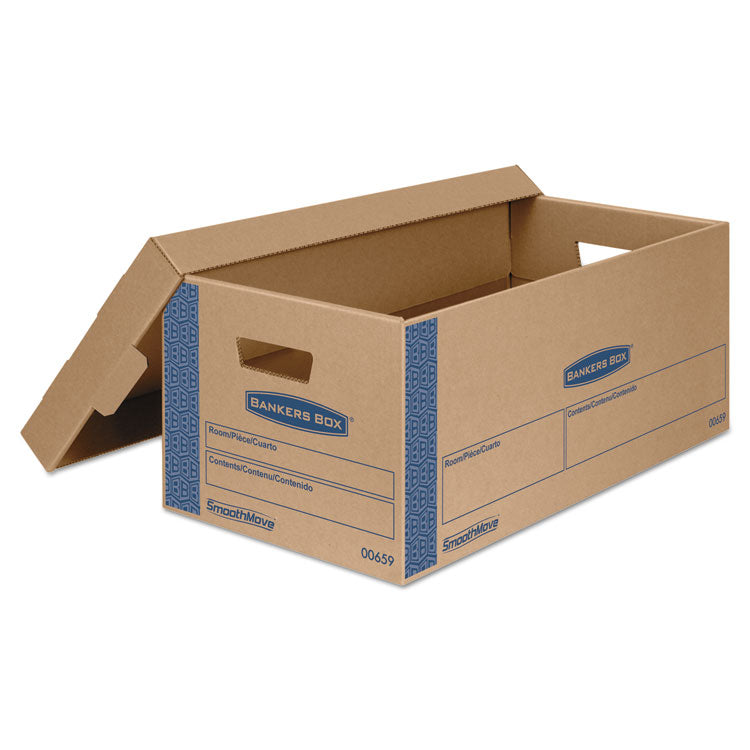 SmoothMove Prime Moving/Storage Boxes, Lift-Off Lid, Half Slotted Container, Small, 12" x 24" x 10", Brown/Blue, 8/Carton