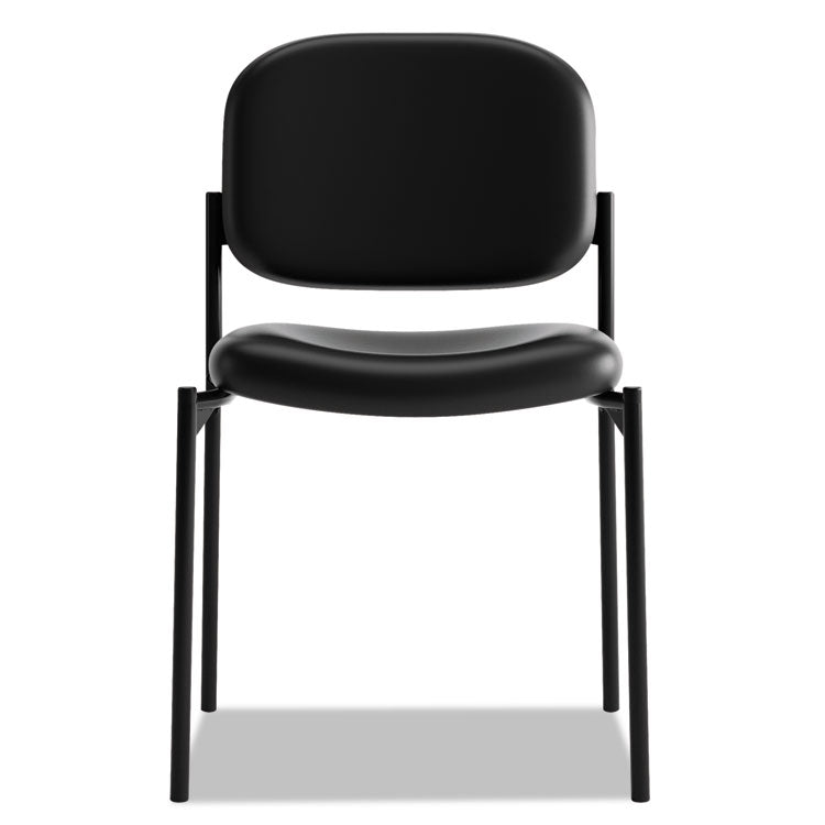 VL606 Stacking Guest Chair without Arms, Bonded Leather Upholstery, 21.25" x 21" x 32.75", Black Seat, Black Back, Black Base