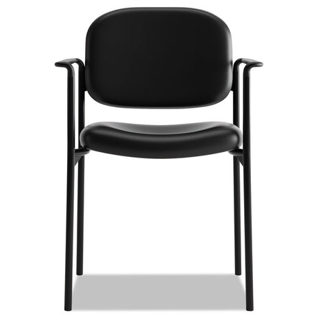 VL616 Stacking Guest Chair with Arms, Bonded Leather Upholstery, 23.25" x 21" x 32.75", Black Seat, Black Back, Black Base