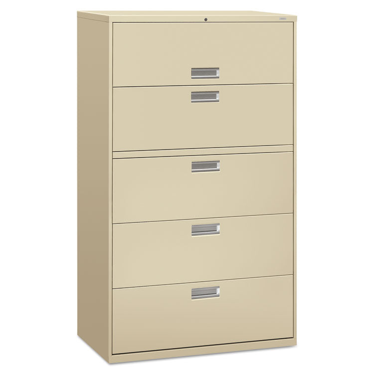 Brigade 600 Series Lateral File, 4 Legal/Letter-Size File Drawers, 1 Roll-Out File Shelf, Putty, 42" x 18" x 64.25"