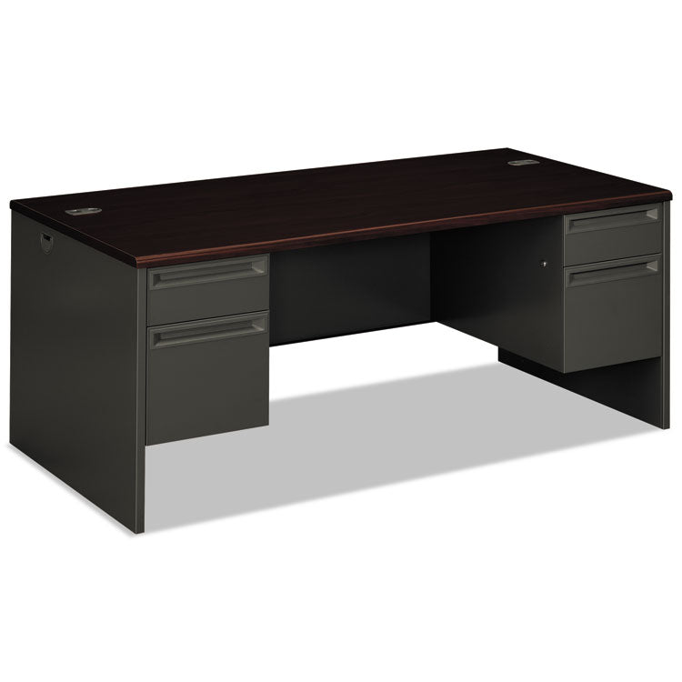 38000 Series Double Pedestal Desk, 72" x 36" x 29.5", Mahogany/Charcoal