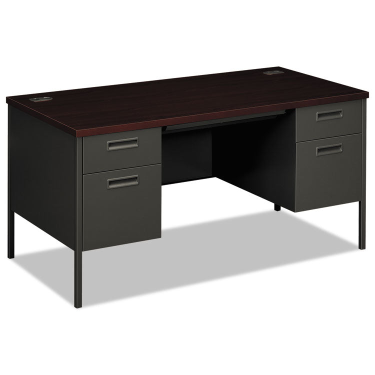 Metro Classic Series Double Pedestal Desk, Flush Panel, 60  x 30  x 29.5 , Mahogany/Charcoal