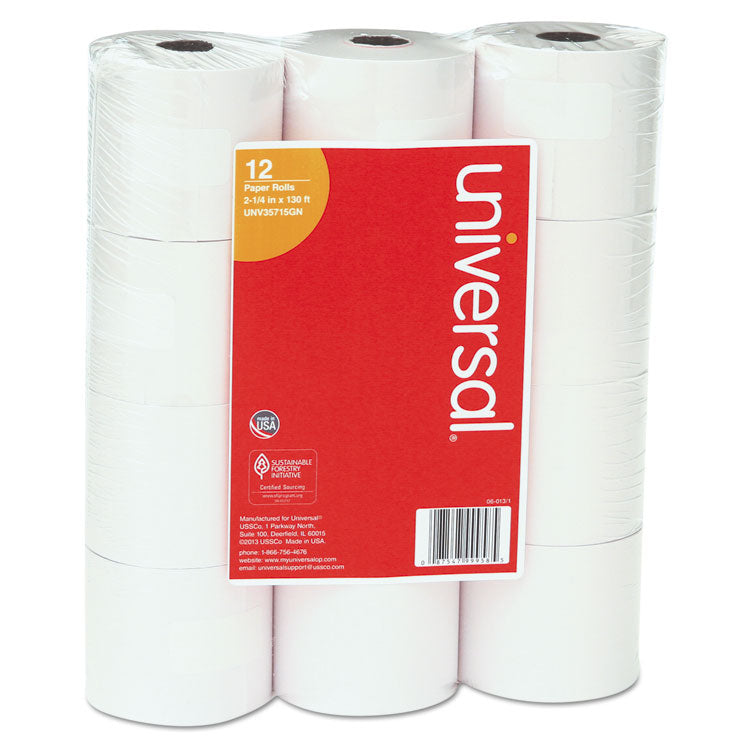 Impact and Inkjet Print Bond Paper Rolls, 0.5" Core, 2.25" x 130 ft, White, 12/Pack